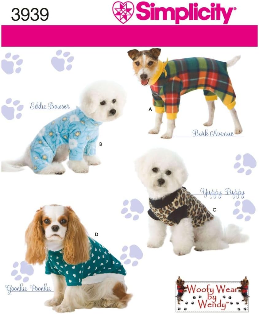 Simplicity Pajama and Coat Dog Clothing Sewing Pattern, Pet Sizes SL