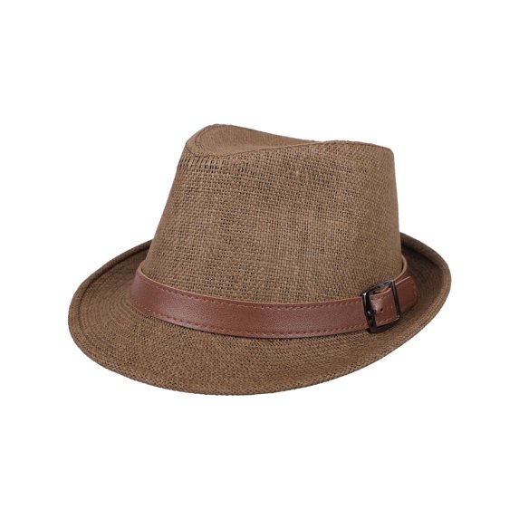 Simplicity Panama Style Fedora Straw Sun Hat with Leather Belt, Dark Brown, LXL