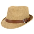 thumbnail image 1 of Simplicity Panama Style Fedora Straw Sun Hat with Leather Belt,Khaki SM, 1 of 4
