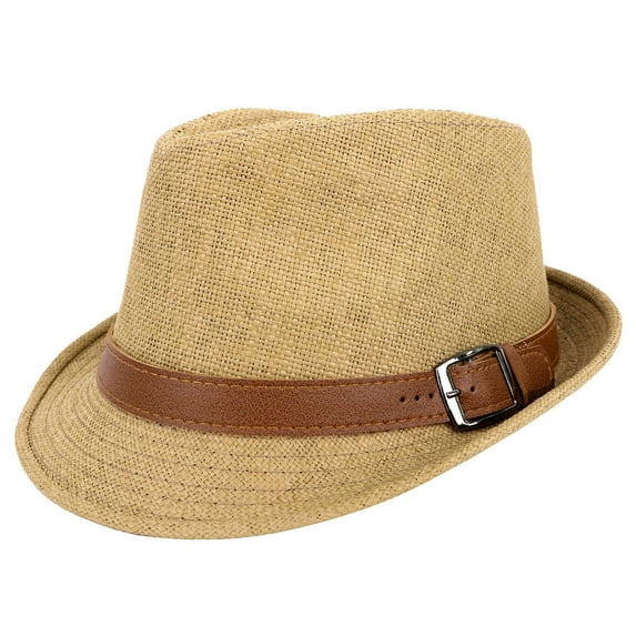 Simplicity Panama Style Fedora Straw Sun Hat with Leather Belt,Khaki SM