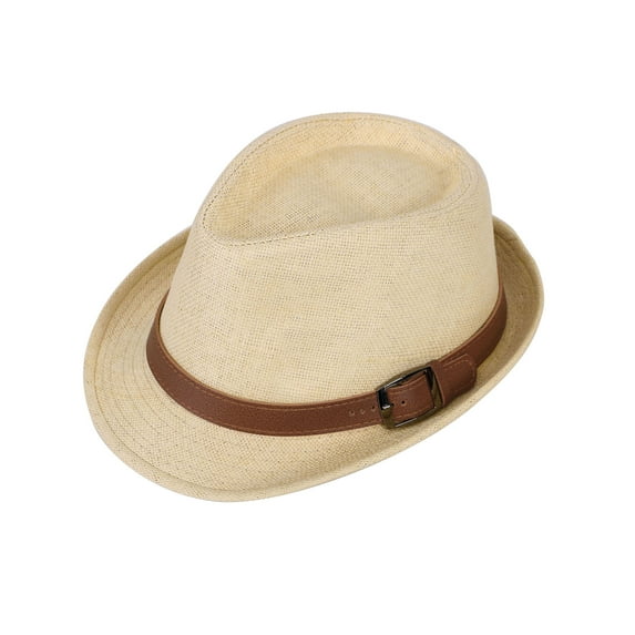Simplicity Panama Style Fedora Straw Sun Hat with Leather Belt,Natural LXL