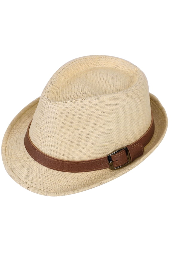 Panama Style Fedora Straw Sun Hat with Leather Belt,Natural LXL