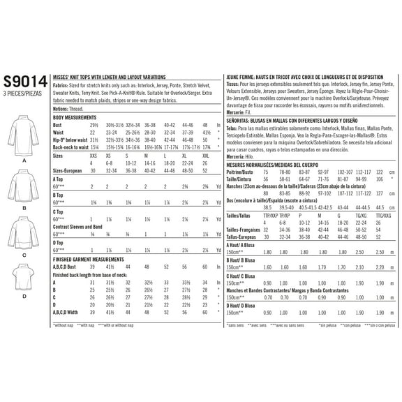 Simplicity Pattern: EASY-TO-SEW, Simplicity Sewing Pattern S9014 Misses' Knit Tops with Variations Sizes A (XXS-XS-S-M-L-XL-XXL)