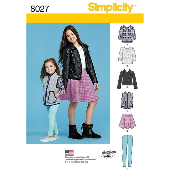 Simplicity Paper Sewing Pattern 8027 - Waistcoats and Jackets and Leggings and Skirts and Tops for Kids