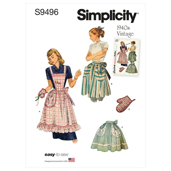 Simplicity Paper Sewing Pattern 9496 - Aprons and Vintage Style for Women