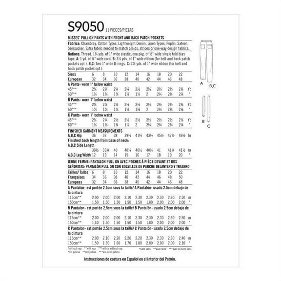 Simplicity Patterns SS9050H5 6-12 Patterns for Pants with Pockets for Women, Paper, Various Colors