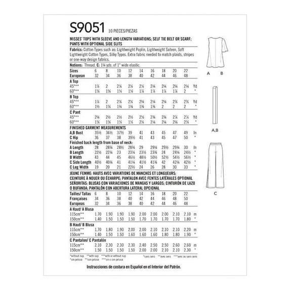 Simplicity Patterns SS9051H5 6-12 Womens Sweaters, Belts or Scarves & Pants, Paper, Various Colors