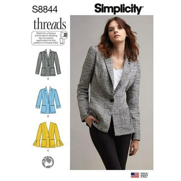 Simplicity Patterns US8844U5 16-22 Miss Petite Unlined Blazer
