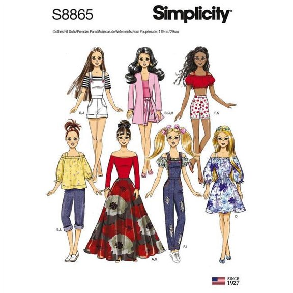 Simplicity Patterns US8865OS 11.5 in. Fashion Doll Clothes Crafts - One Size