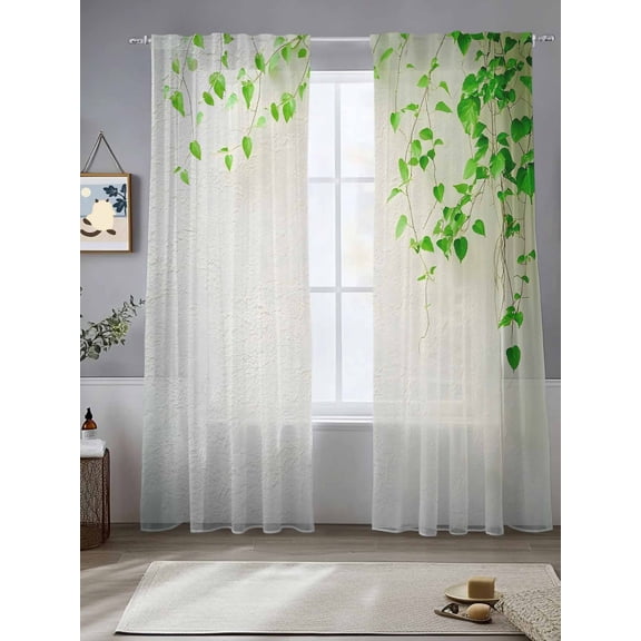 Simplicity Plant Sheer Curtains 108 Inches Long 2 Panels Leaf Vine Wall Scenery Light Filtering Semi Sheer Window Curtains Drapes for Bedroom Living Room 52"x108"