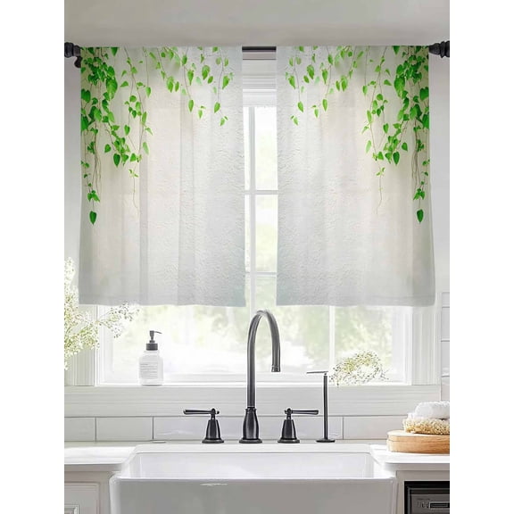 Simplicity Plant Sheer Curtains 45 Inches Long 2 Panels Leaf Vine Wall Scenery Light Filtering Semi Sheer Window Curtains Drapes for Bedroom Living Room 52"x45"