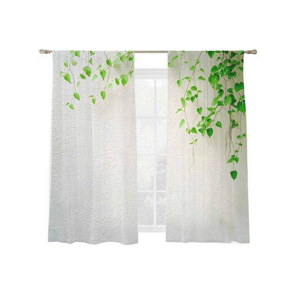 Simplicity Plant Sheer Curtains for Living Room Bedroom, Light-filtering Sheer Curtain, Leaf Vine Wall Scenery Rod Pocket Voile Window Treatment Drapes, 52’’Wx72’’L, 2 Panels Set