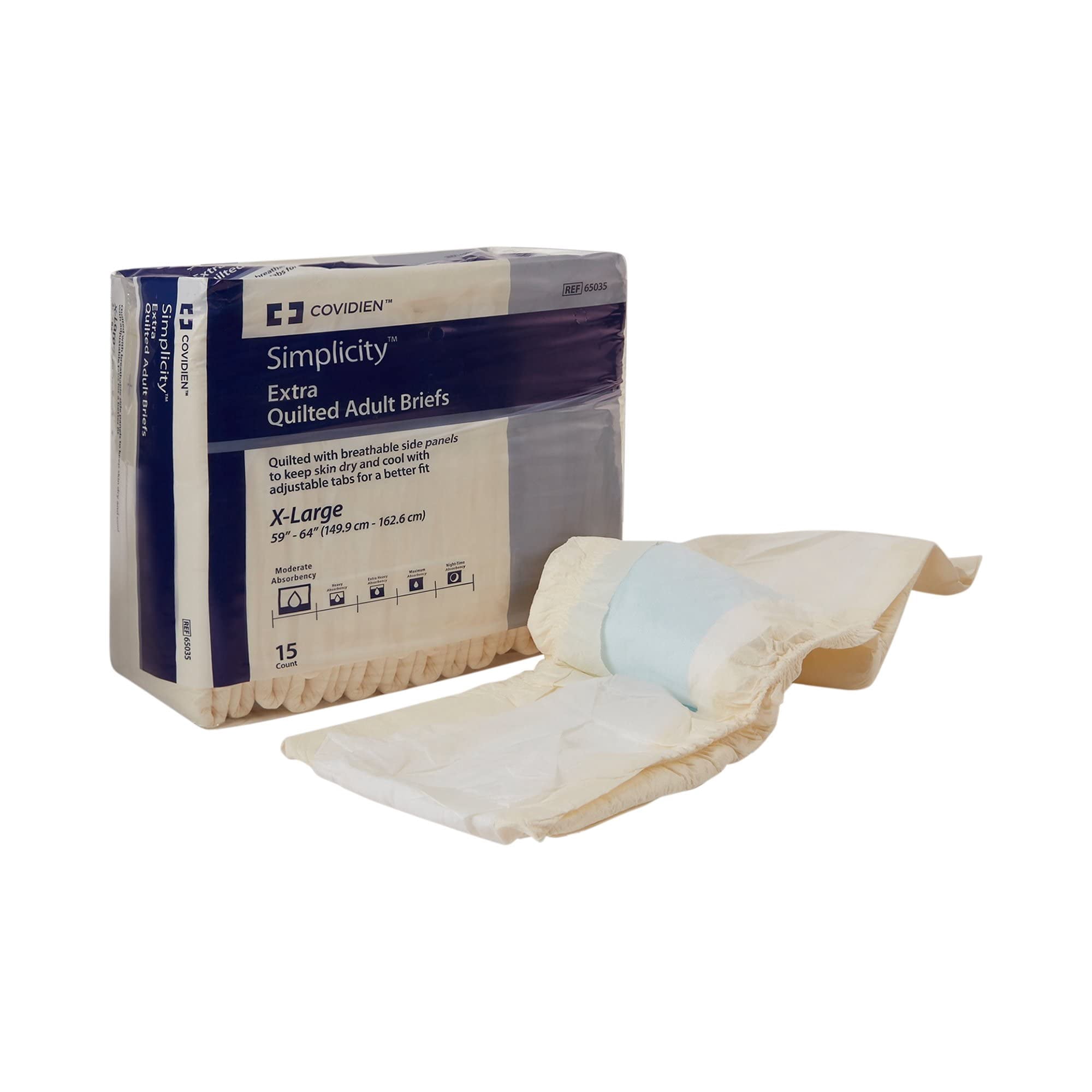 Simplicity Quilted Adult Briefs, Unisex, Extra-Large 59" to 64" Waist, Highly Absorbent, Trim Mat, Blue Stripe, Disposable