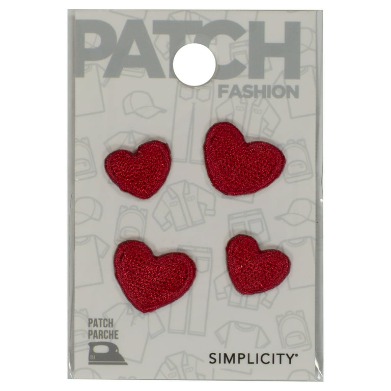 Simplicity Red Polyester 4-Piece Small Red Fashion Hearts Iron-on Applique  