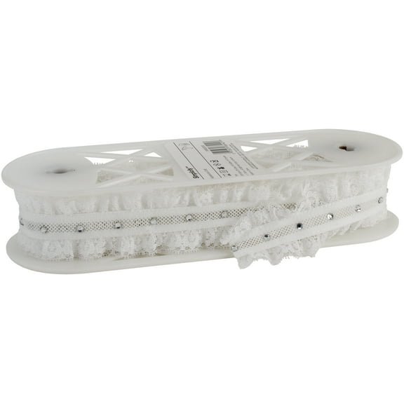 Simplicity Ruffle Lace W/ Rhinestones 1-7/8"X10yd-White
