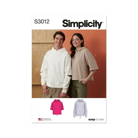 Simplicity Sewing Pattern 3012 - Unisex Hoodies, Size: A (XS-XXL)