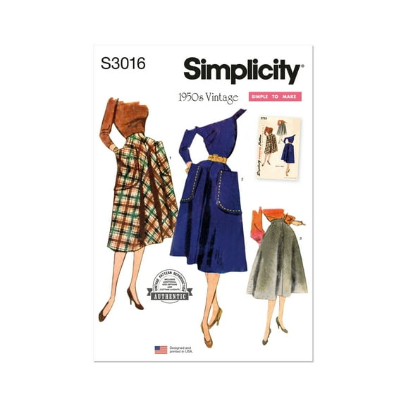 Simplicity Sewing Pattern 3016 - 1950s Misses' Skirts, Size: Y5 (18-20-22-24-26)