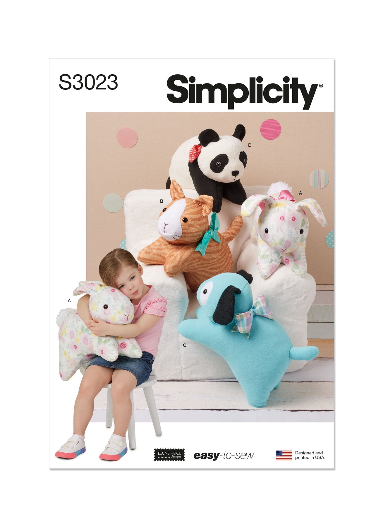 Simplicity Sewing Pattern 3023 - Plush Pets by Elaine Heigl Designs, Size: OS (One Size)