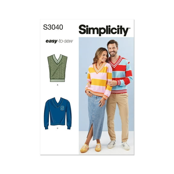 Simplicity Sewing Pattern 3040 - Unisex Knit Vest and Tops, Size: A (XS-XXL)
