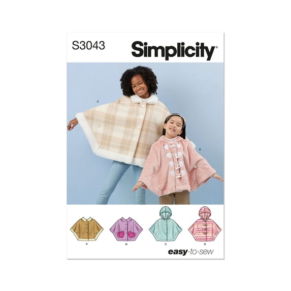 Simplicity Sewing Pattern 3043 - Children's and Girls' Ponchos, Size: HH (3-4-5-6)
