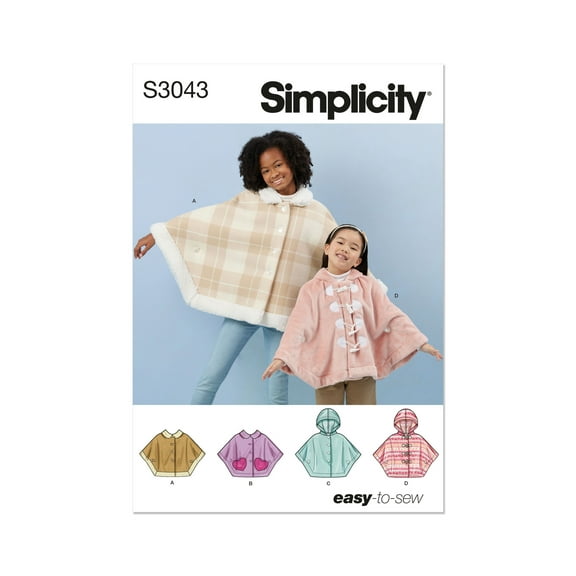 Simplicity Sewing Pattern 3043 - Children's and Girls' Ponchos, Size: K5 (7-8-10-12-14)