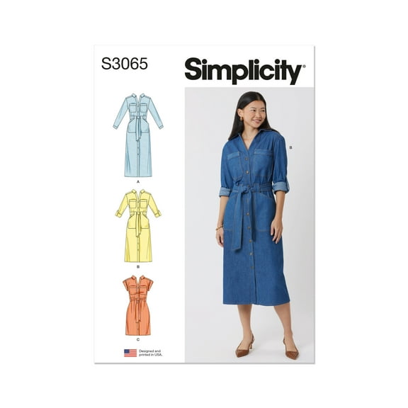Simplicity Sewing Pattern 3065 - Misses' and Women's Dresses with Tie Belt, Size: W3 (30W-32W-34W-36W-38W)