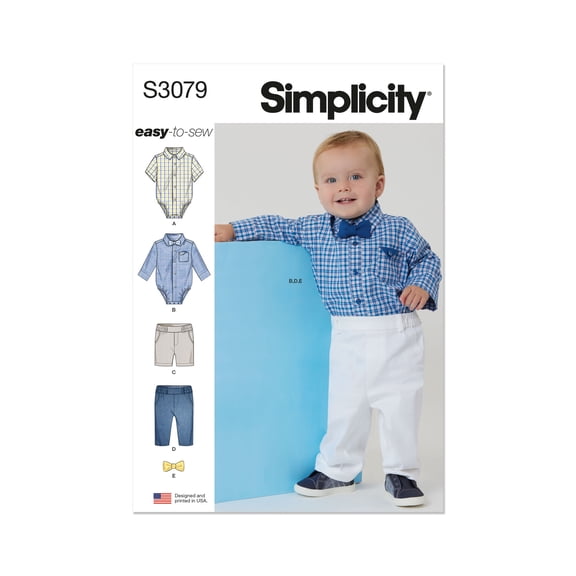 Simplicity Sewing Pattern 3079 - Babies' Bodysuits, Shorts and Pants, Size: A (XS-L)