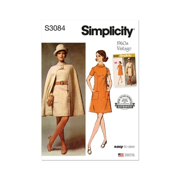 Simplicity Sewing Pattern 3084 - 1960s Misses' Cape and Dress, Size: R5 (14-16-18-20-22)