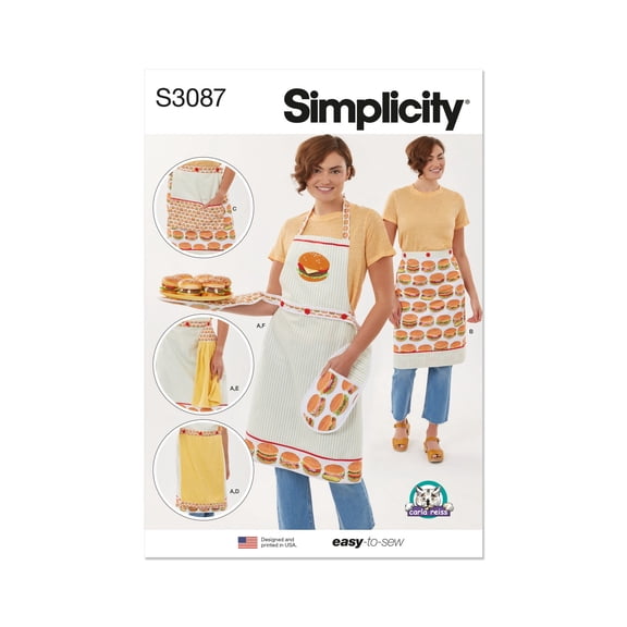 Simplicity Sewing Pattern 3087 - Aprons in Sizes S-M-L and Kitchen Accessories by Carla Reiss, Size: A (All Sizes)
