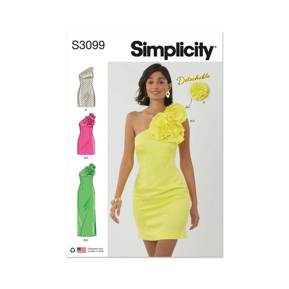 Simplicity Sewing Pattern 3099 - Misses' and Miss Petite Dress in Two Lengths with Detachable 3D Flowers, Size: P5 (12-16-18-20)