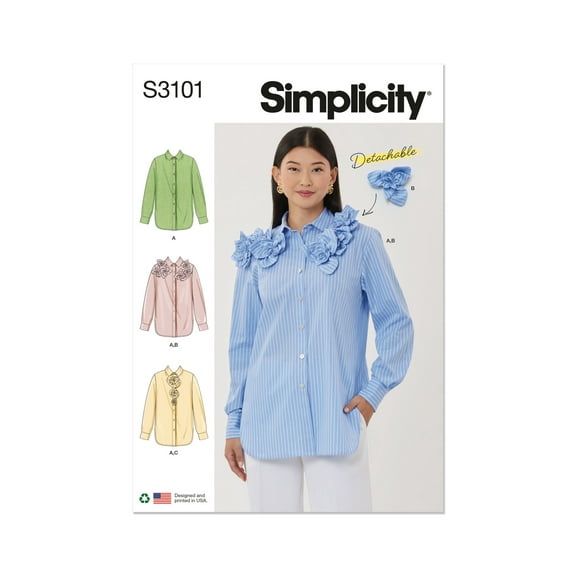 Simplicity Sewing Pattern 3101 - Misses' Shirt with Detachable 3D Flowers, Size: Y5 (18-20-22-24-26)
