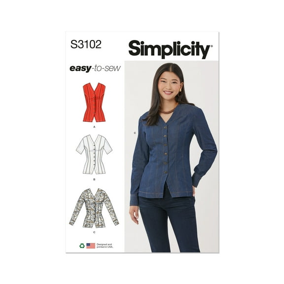 Simplicity Sewing Pattern 3102 - Misses' Shirt with Sleeve Variations, Size: K5 (8-10-12-14-16)