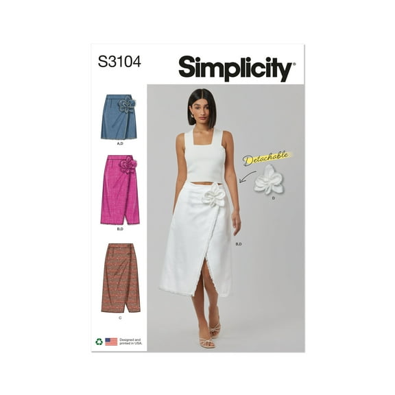 Simplicity Sewing Pattern 3104 - Misses' Wrap Skirts with Detachable 3D Flower, Size: Y5 (18-20-22-24-26)