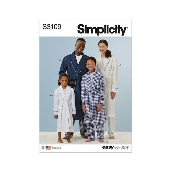 Simplicity Sewing Pattern 3109 - Girls' and Boys' and Adults' Robe, Shorts and Pants, Size: A (XS-L / XS-XL)