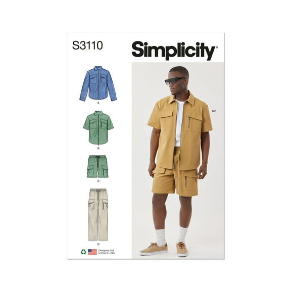 Simplicity Sewing Pattern 3110 - Men's Shirts, Shorts and Pants, Size: BB (44-52)