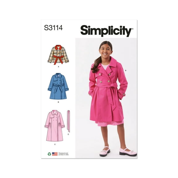 Simplicity Sewing Pattern 3114 - Girls' Trench Coat in Three Lengths, Size: A (7-14)
