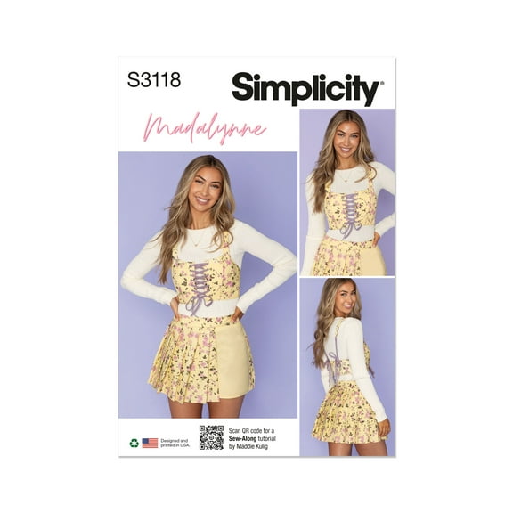 Simplicity Sewing Pattern 3118 - Misses' Cropped Corset and Skort by Madalynne, Madalynne Intimates, Size: Y5 (18-20-22-24-26)