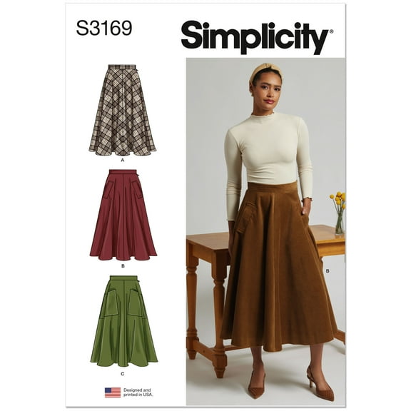 Simplicity Sewing Pattern 3169 - Misses' and Women's Full Skirt with Pocket Variations, Size: W3 (30W-32W-34W-36W-38W)