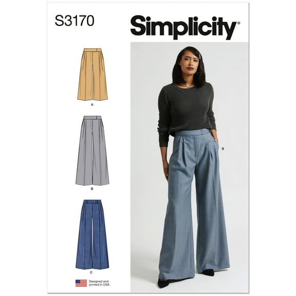 Simplicity Sewing Pattern 3170 - Misses' Wide Leg Pleated Pants with Length and Waistband Variations, Size: Y5 (18-20-22-24-26)