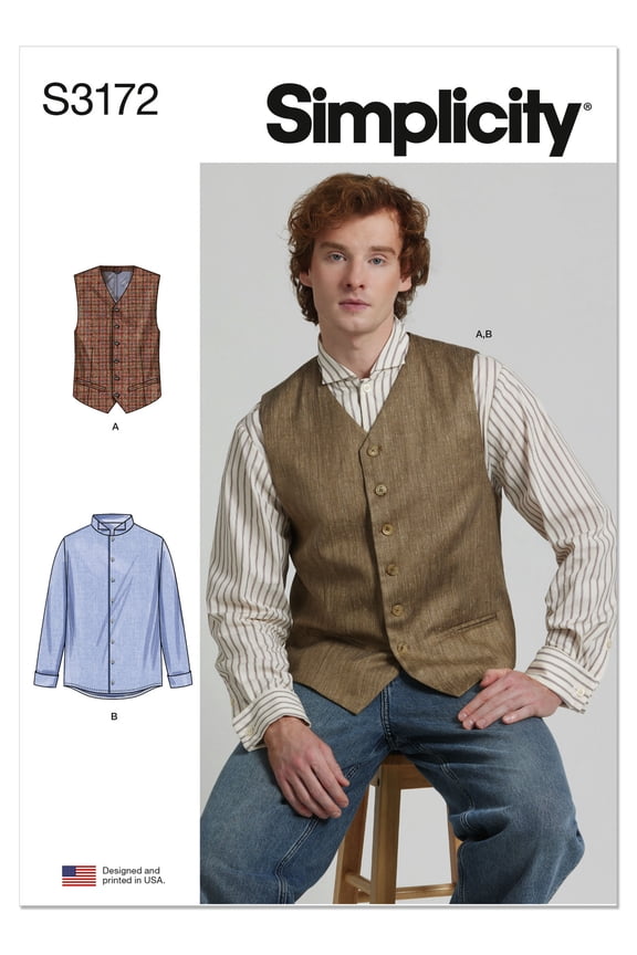 Sewing Pattern 3172 - Men's Vest and Slim Fit Shirt, Size: BB (44-52)