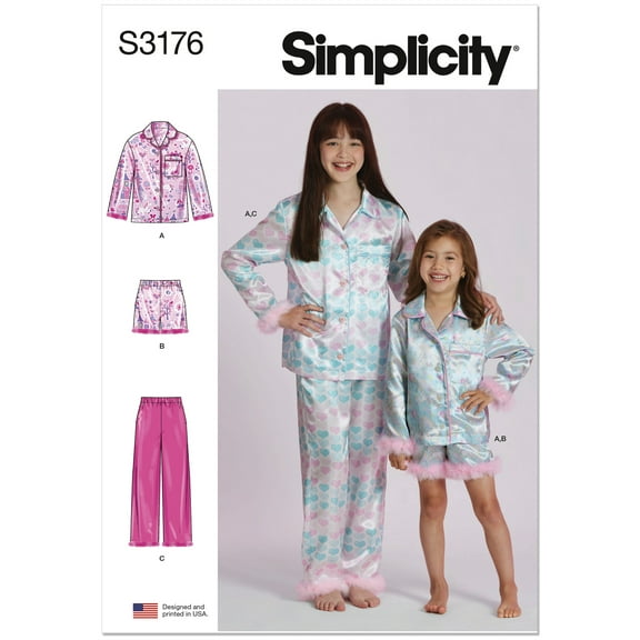 Simplicity Sewing Pattern 3176 - Children's and Girls' Lounge Shirt, Shorts and Pants, Size K5(7-8-10-12-14)