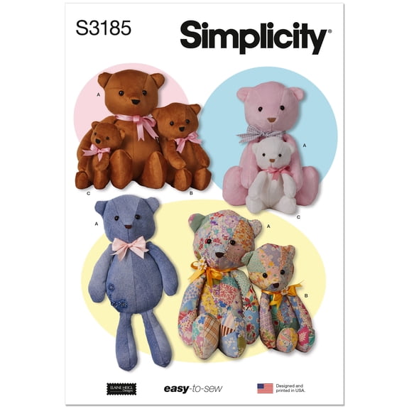 Simplicity Sewing Pattern 3185 - Floppy Bears in Three Sizes by Elaine Heigl Designs, Size: OS (One Size)