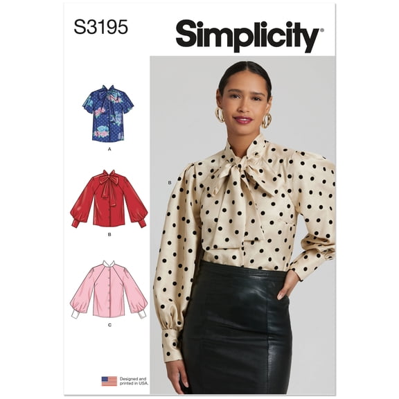 Simplicity Sewing Pattern 3195 - Misses' Blouse with Detachable Tie and Sleeve Variations, Size: B6 (6-8-10-12-14-16)