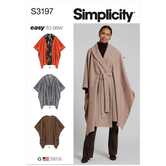 Simplicity Sewing Pattern 3197 -Misses' Capes and Tie Belt, Size: A (S-L)