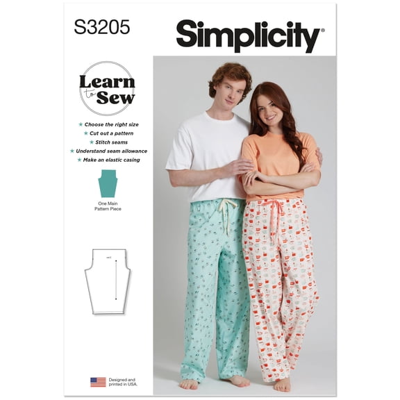 Simplicity Sewing Pattern 3205 - Unisex Lounge Pants, Size: A (XXS-XXL)