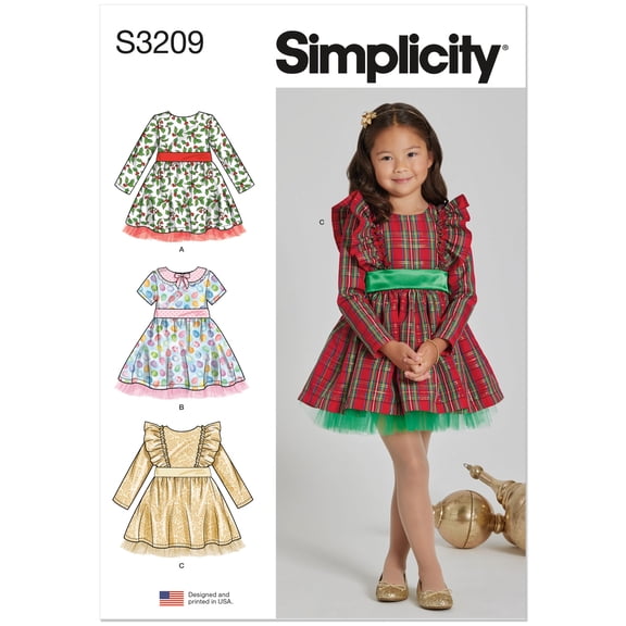 Simplicity Sewing Pattern 3209 -Children's Dress with Sleeve Variations, Size: A (3-8)