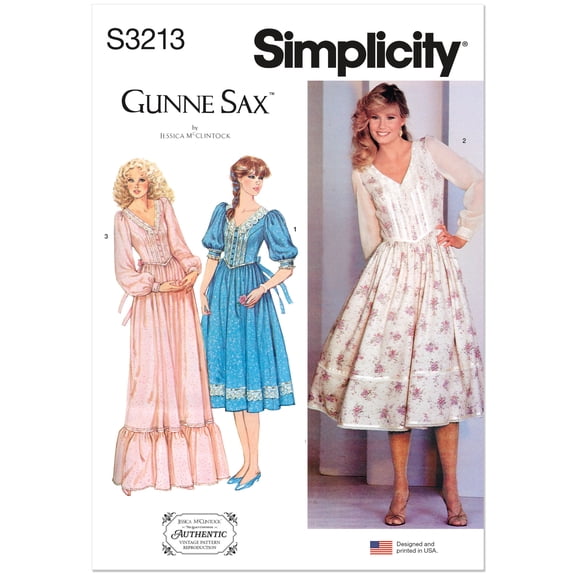 Simplicity Sewing Pattern 3213 - 1980s Misses' Lace Trimmed Dress in Two Lengths, Size: U5 (16-198-20-22-24)