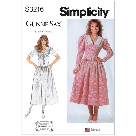 Simplicity Sewing Pattern 3216 - 1980s Misses' and Miss Petite Dress with Fitted Bodice, Size: U5 (16-198-20-22-24)