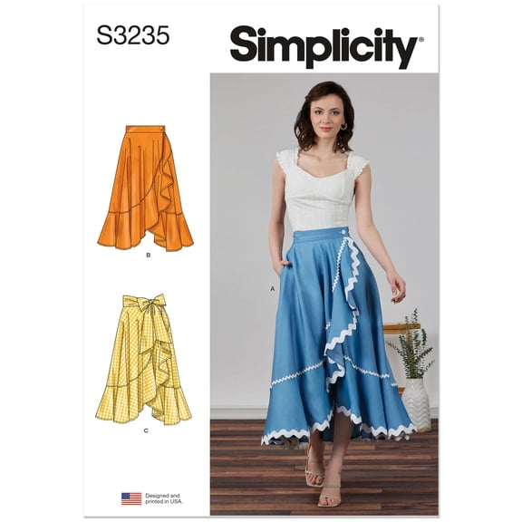Simplicity Sewing Pattern 3235 - Misses' Wrap Midi Skirt, Size: F7(14-26)