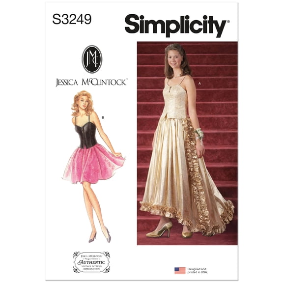 Simplicity Sewing Pattern 3249 - 1990s Misses' and Miss Petite Two Piece Dress by Jessica McClintock, Size: H5(6-14)